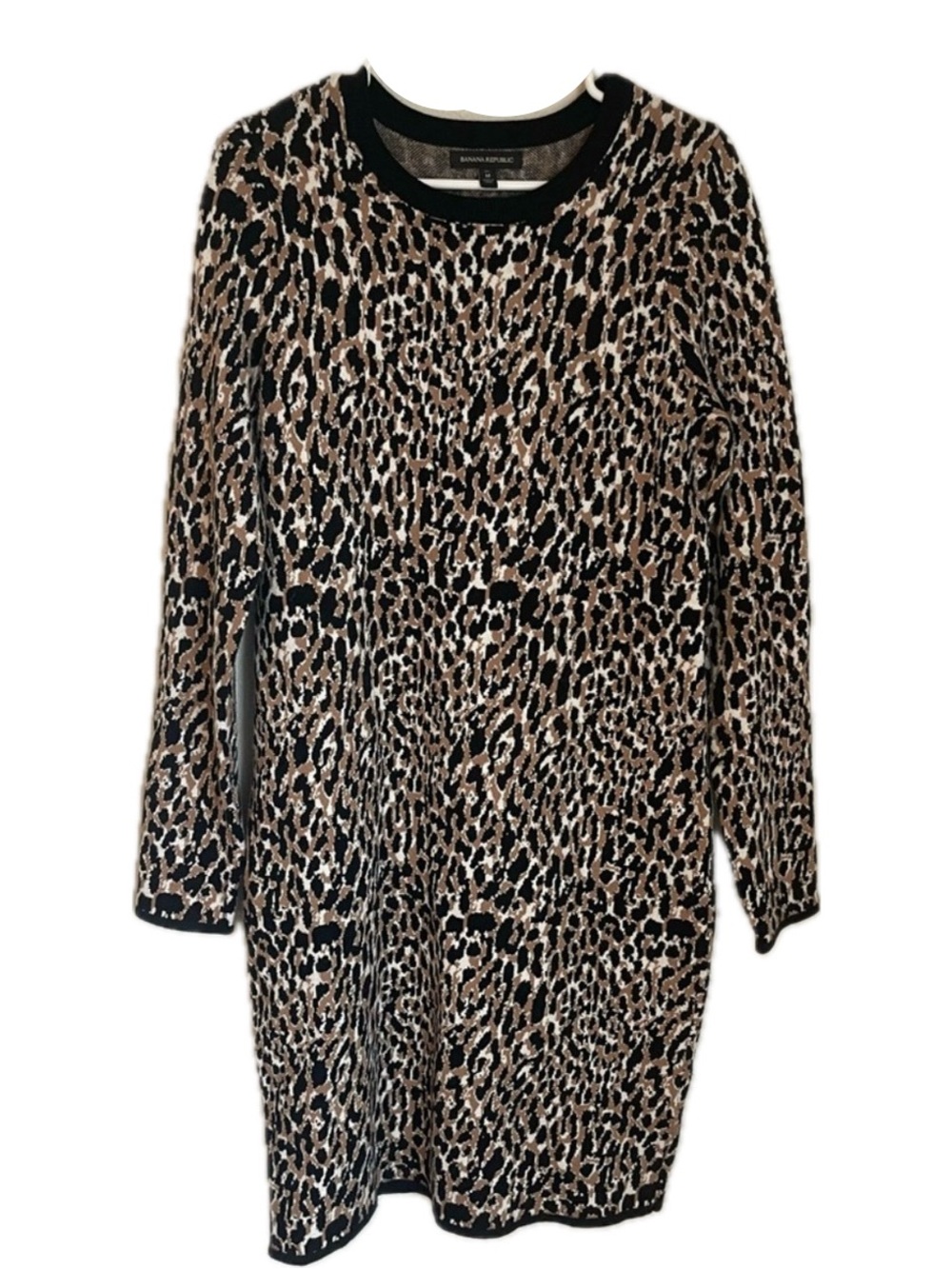BANANA REPUBLIC Size M Tall Long Sleeve Leopard Sweater Dress 106